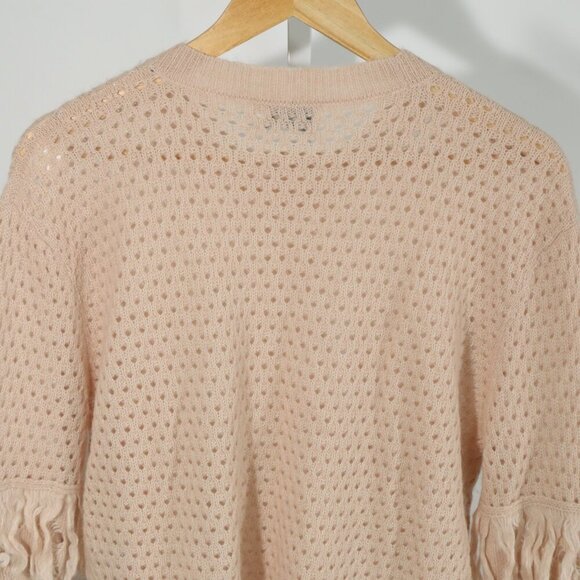 Tanya Taylor Blush Alpaca Wool Open Knit Sweater Cozy Minimalist Luxury (Size M) - Picture 8 of 9